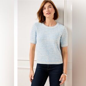 Talbots SHORT SLEEVE CREWNECK SWEATER - SEQUIN PLAID Size Small Petite